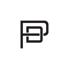 Initial letter P and D, PD, DP, overlapping D inside P, line art logo, black monogram color