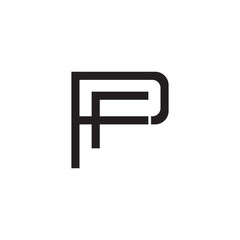 Initial letter P and F, PF, FP, overlapping F inside P, line art logo, black monogram color