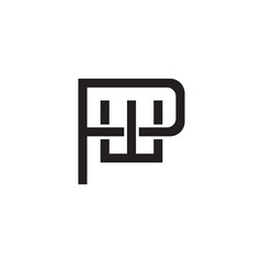 Initial letter P and W, PW, WP, overlapping W inside P, line art logo, black monogram color