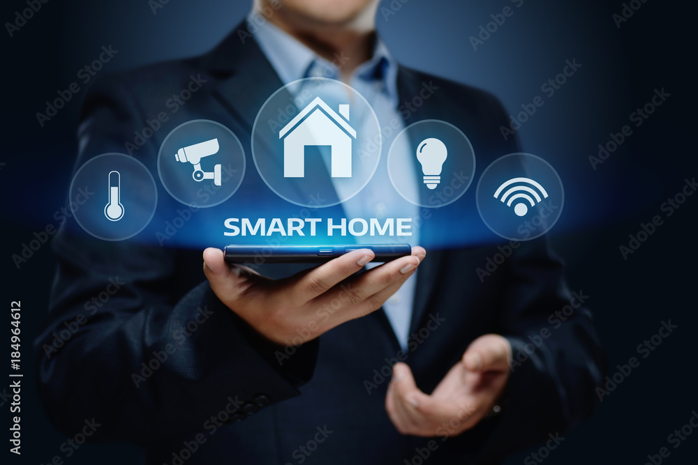 Poster smart home automation control system. innovation technology internet network concept