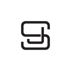 Initial letter S and J, SJ, JS, overlapping J inside S, line art logo, black monogram color