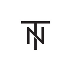 Initial letter T and N, TN, NT, overlapping N inside T, line art logo, black monogram color