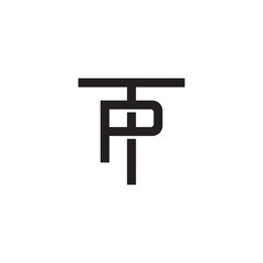 Initial letter T and P, TP, PT, overlapping P inside T, line art logo, black monogram color