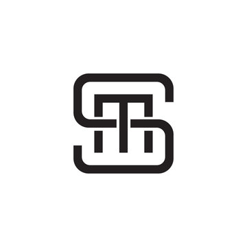 Initial letter S and M, SM, MS, overlapping M inside S, line art logo, black monogram color