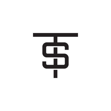 Initial letter T and S, TS, ST, overlapping S inside T, line art logo, black monogram color
