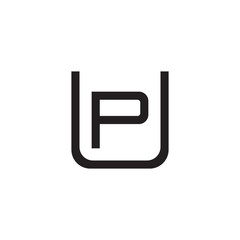 Initial letter U and P, UP, PU, overlapping P inside U, line art logo, black monogram color