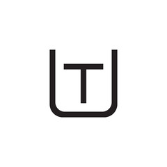 Initial letter U and T, UT, TU, overlapping T inside U, line art logo, black monogram color