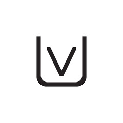 Initial letter U and V, UV, VU, overlapping V inside U, line art logo, black monogram color
