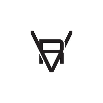 Initial letter V and R, VR, RV, overlapping R inside V, line art logo, black monogram color