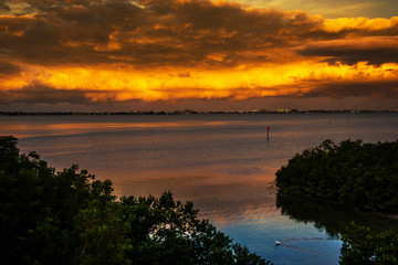 Golden sky at the sunrise water view landscape 