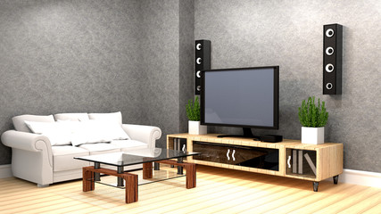 Karaoke room Modern red style with Tv and Loudspeaker. 3D rendering