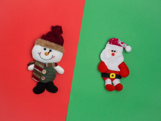 Christmas decoration background over colour background, above view with copy space for text .top view composition.