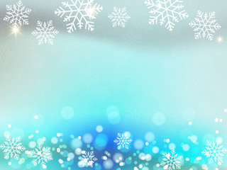 Fototapeta na wymiar Christmas background with blue and white snowflakes in various styles. Abstract Vector Illustration. Eps10.