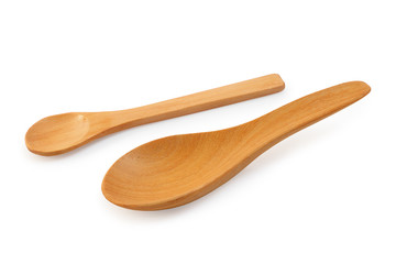 Wooden tablespoon and teaspoon isolated with clipping path