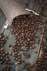 A sack of roasted arabica coffee beans