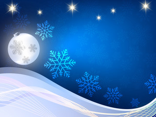 Fototapeta na wymiar Christmas background with blue and white snowflakes and snow ball in various styles. Abstract Vector Illustration.
