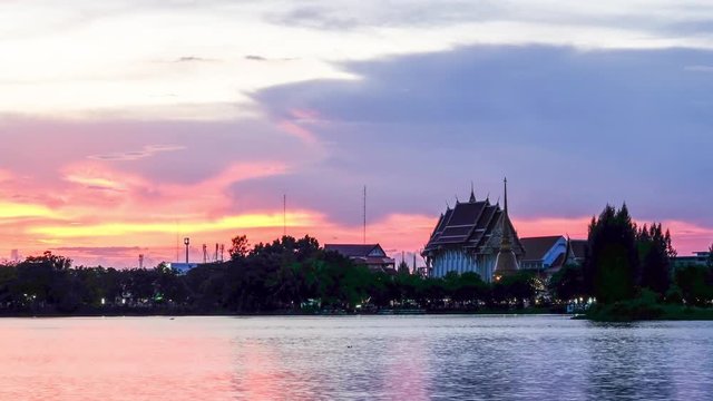 Time-lapse Sunset in Wat That at bueng kaen nakhon lake Khonkaen Thailand