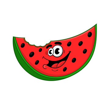 funny cartoon juicy piece of watermelon vector illustration