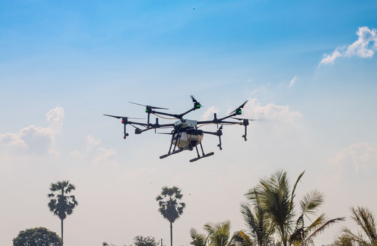 Agriculture drone aircraft for farming fly on sky