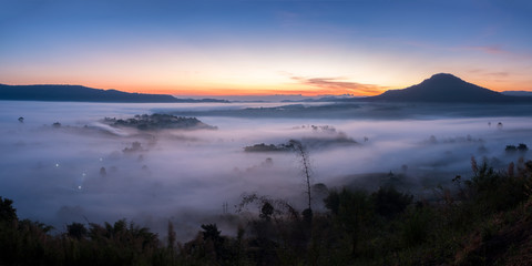 Panorama Landscape fog in morning sunrise at Khao Takhian Ngo View Point at Khao-kho Phetchabun,Thailand
