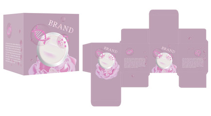 packaging design, cosmetic top view and pink flower box design template and mockup box. Vector illustration.