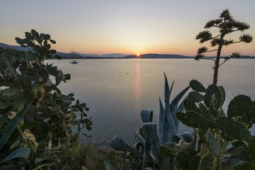 Fototapeta na wymiar exotic sunrise over Trogir