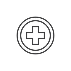 Medical cross emblem line icon, outline vector sign, linear style pictogram isolated on white. Symbol, logo illustration. Editable stroke