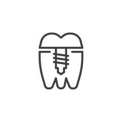 Dental implant tooth line icon, outline vector sign, linear style pictogram isolated on white. Symbol, logo illustration. Editable stroke