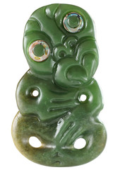 Neuseeländische Tiki Figur aus Ozeanien als Maori Symbol gefertigt aus neuseeländischer Jade mit...