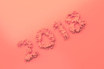 Liquid red 2018 number with drops on red background