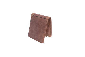 brown wallet of leather skin on isolated
