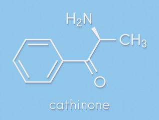 Cathinone khat stimulant molecule. Present in Catha edulis (khat). Skeletal formula.