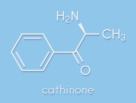 Cathinone khat stimulant molecule. Present in Catha edulis (khat). Skeletal formula.