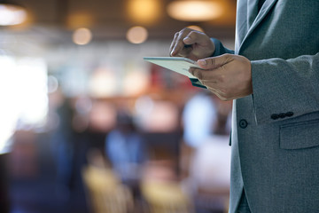 man touch tablet, laptop connecting wifi technology business people workspace