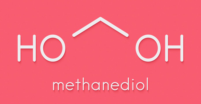 Methylene glycol (methanediol, formaldehyde monohydrate) molecule. Formed upon dissolving formaldehyde in water. Skeletal formula.