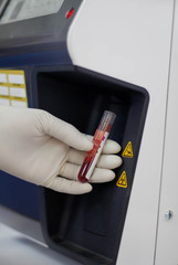 Scientists tested with automated hematology analysis in laboratory