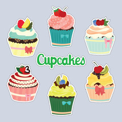  set of cute sticker with cupcake Vectors