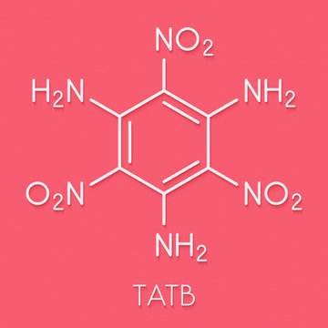 Triaminotrinitrobenzene (TATB) explosive molecule. Skeletal formula.