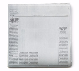 Fake Newspaper Partially Blank with Fake Articles on White Background