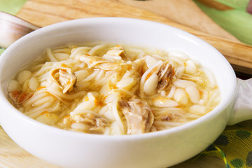 garlic soup with noodles and chicken