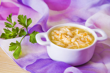 garlic soup with noodles and chicken