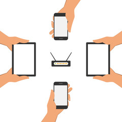 Flat concept of mobile communication and the internet. Wifi internet distribution.