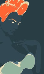 Beautiful sexy fitness girl. Confused woman raising her hand to face. Young lady in underwear cloth. Half turn view. Mohawk hairstyle.