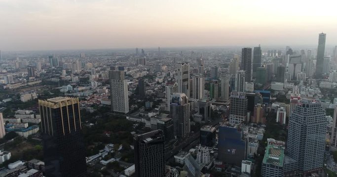 BANGKOK, THAILAND, MARCH 2017: Aerial view over the Banyan Tree hotel, central Bangkok at sunset