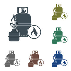 Camping stove with gas bottle icon