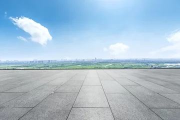 Zelfklevend Fotobehang Empty city square floor and blue sky nature landscape © ABCDstock