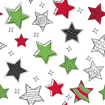 Cute seamless pattern with stars. Hand Drawn vector illustration. Wrapping paper pattern. Background with abstract elements.
