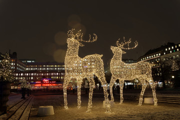 Gigantic reindeers christmas decoration made of led light