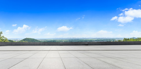 Empty city square floor and blue sky nature landscape,panoramic view