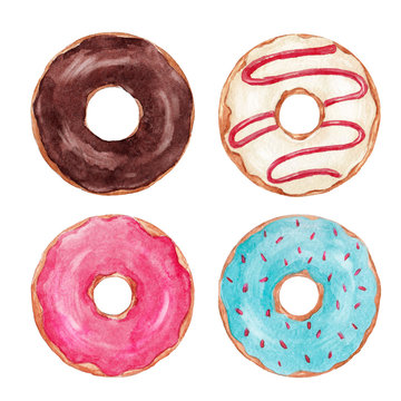 Watercolor tasty donuts set